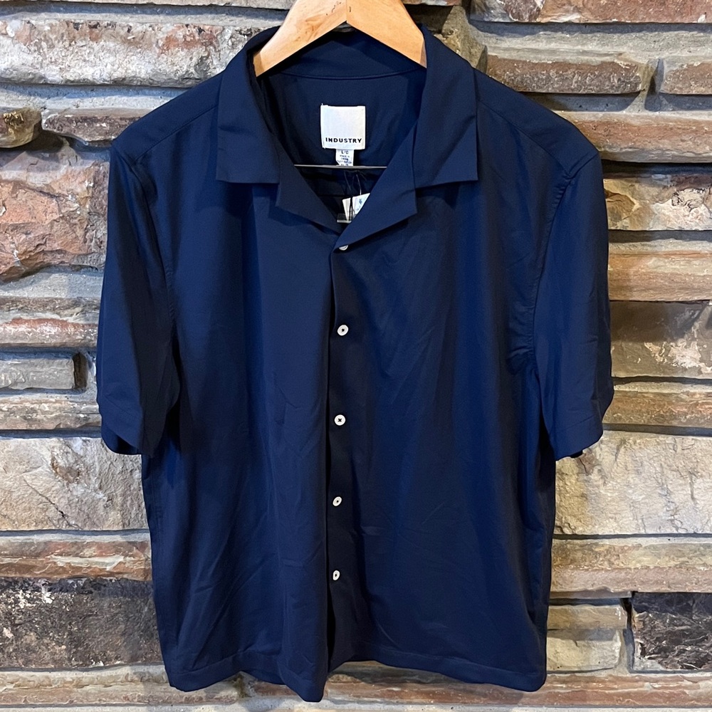 Industry Navy Short-Sleeve Camp Collar Stretch Shirt